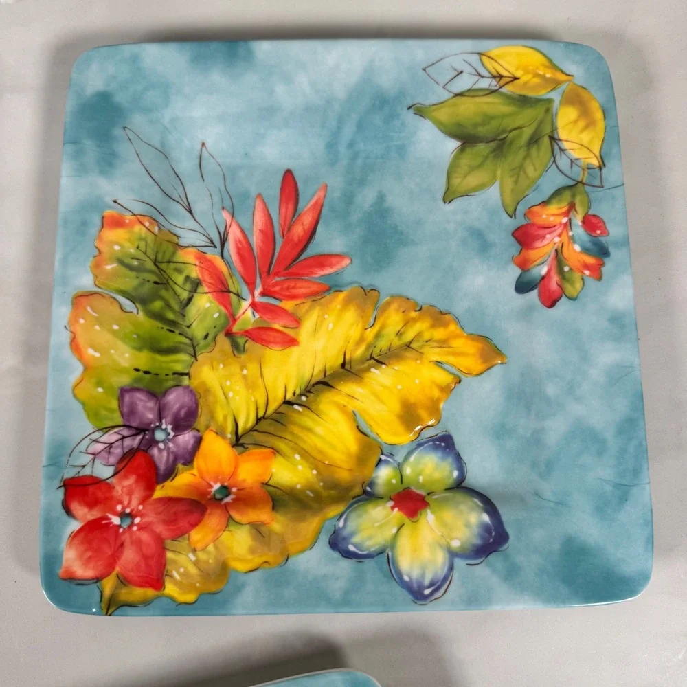 Laurie‎ Gates Tropicalla Square Melamine Dessert Plates Salad Luncheon Set of 3